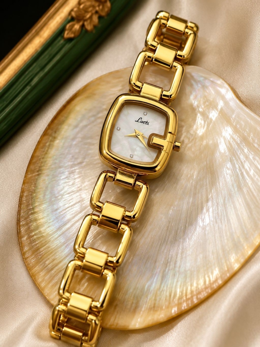 Gold-Tone Square Link Bracelet Watch for Women - Picture 2 of 3